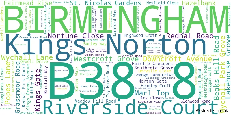 A word cloud for the B38 8 postcode